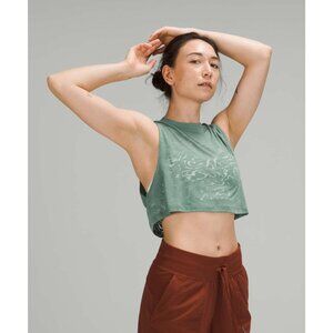 Lululemon All Yours Crop Tank Top in the Maldives Green color with a veil patter
